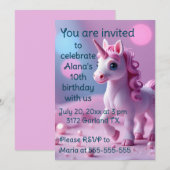 Roze Pony Eenhoorn Verjaardagsfeestje Uitnodiging (Voorkant / Achterkant)