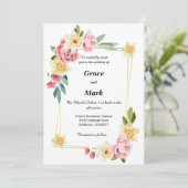 Roze pony en de gele daffodilbruiloft kaart (Staand voorkant)