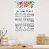 Roze pony Floral 20-Table Wedding Seating Chart Poster (Keuken)