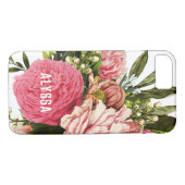 Roze Pony Floral Bouquet met naam Case-Mate iPhone Case (Achterkant (Horizontaal))