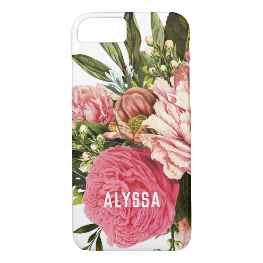 Roze Pony Floral Bouquet met naam Case-Mate iPhone Case (Achterkant)