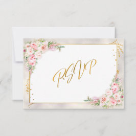 Roze pony Floral Gold Script & Lijst RSVP Kaartje