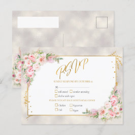 Roze pony Floral Gold Script & Lijst RSVP Uitnodiging Briefkaart
