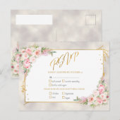 Roze pony Floral Gold Script & Lijst RSVP Uitnodiging Briefkaart (Voorkant / Achterkant)
