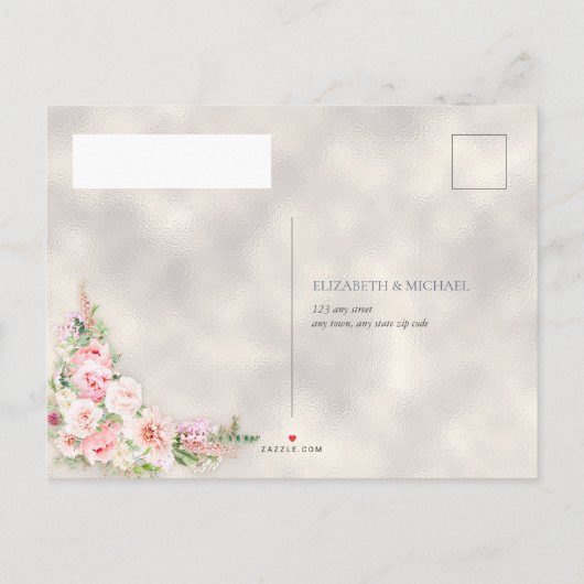 Roze pony Floral Gold Script & Lijst RSVP Uitnodiging Briefkaart (Achterkant)