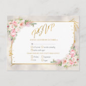 Roze pony Floral Gold Script & Lijst RSVP Uitnodiging Briefkaart (Voorkant)