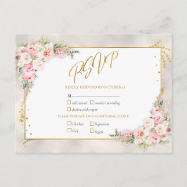 Roze pony Floral Gold Script & Lijst RSVP Uitnodiging Briefkaart