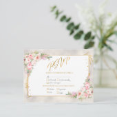 Roze pony Floral Gold Script & Lijst RSVP Uitnodiging Briefkaart (Staand voorkant)