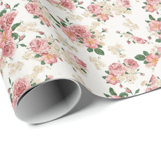 Roze  Pony Flower Floral Pattern Cadeaupapier (Rol Hoek)