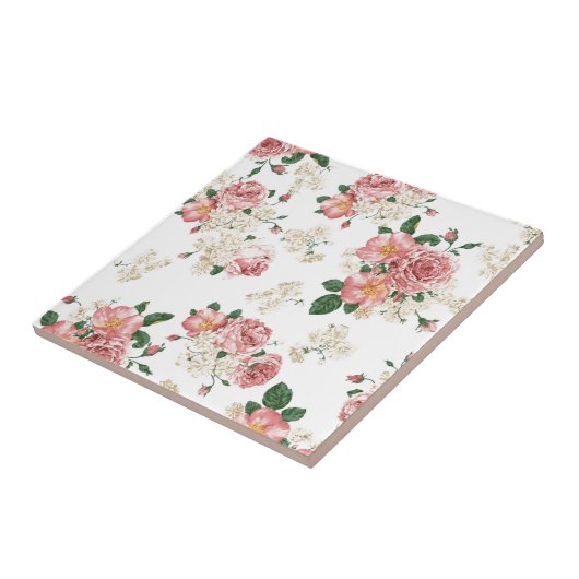 Roze  Pony Flower Floral Pattern Tegeltje (Zijkant)