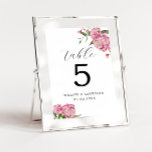 Roze pony Flower Weddenroletabel Number Kaart<br><div class="desc">Elegant en modern trouwlijstnummer met waterverf illustratie van roze pony-bloem met groen. Ideaal voor een lente- of zomerbruiloft.</div>