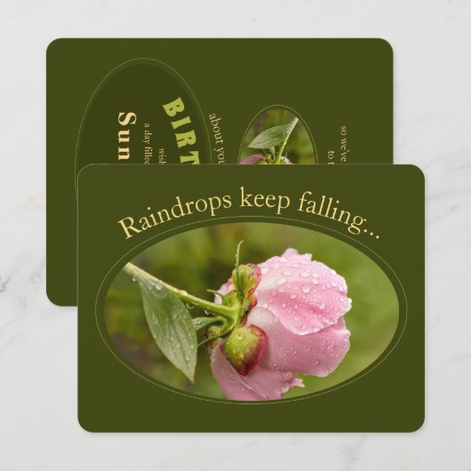 Roze pony glittering raindrops Birthday Card Kaart (Voorkant / Achterkant)