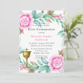 Roze pony Gold Chalice First Communie Kaart (Staand voorkant)