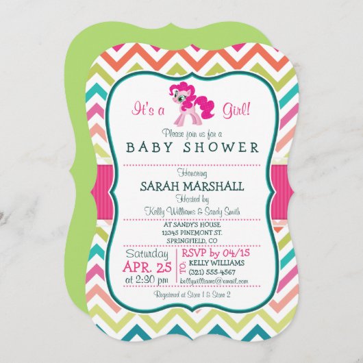 Roze Pony; Kleurrijk Chevron Baby shower Kaart (Voorkant / Achterkant)