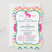 Roze Pony; Kleurrijk Chevron Baby shower Kaart (Voorkant)