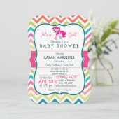 Roze Pony; Kleurrijk Chevron Baby shower Kaart (Staand voorkant)