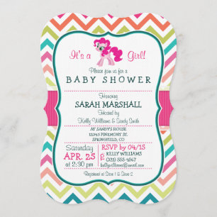 Roze Pony; Kleurrijk Chevron Baby shower Kaart