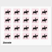 Roze pony met klein meisje vierkante sticker (Vel)