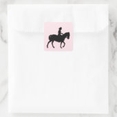 Roze pony met klein meisje vierkante sticker (Tas)