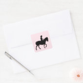 Roze pony met klein meisje vierkante sticker (Envelop)
