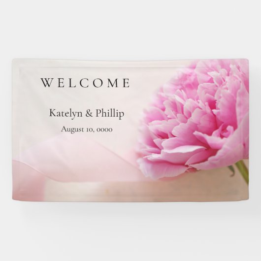 Roze pony met lintbanner spandoek (Horizontaal)