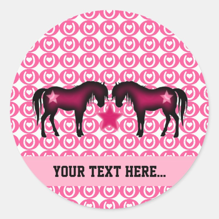 Roze Pony op maat Ronde Sticker |