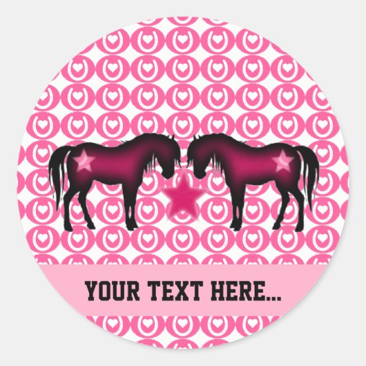 Roze Pony op maat Ronde Sticker (Voorkant)