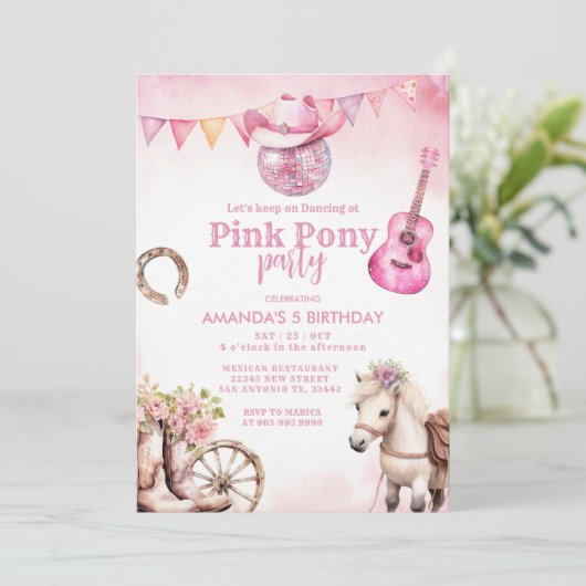 Roze Pony Party Country Western Meisje Verjaardag Kaart (Staand voorkant)