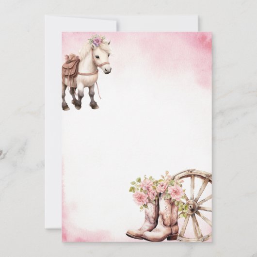 Roze Pony Party Country Western Meisje Verjaardag Kaart (Achterkant)
