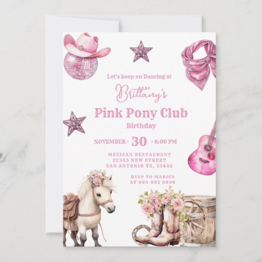 Roze Pony Party Cowgirl Verjaardag Kaart (Voorkant)