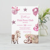 Roze Pony Party Cowgirl Verjaardag Kaart (Staand voorkant)