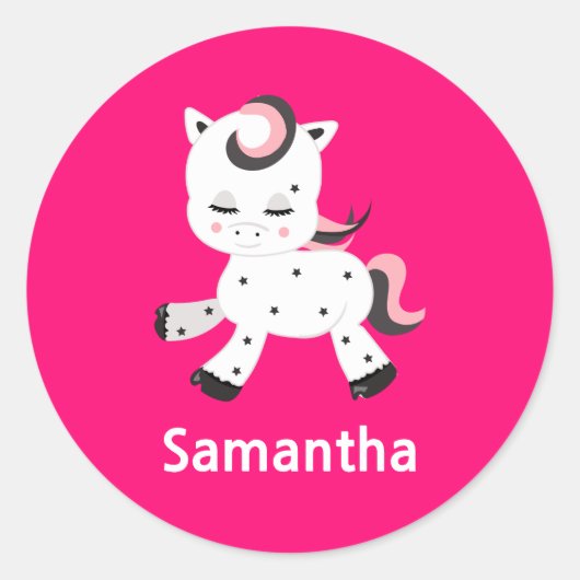 Roze Pony Ronde Sticker (Voorkant)