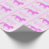 Roze Pony Schattigee Chevron Pattern Happy Birthda Cadeaupapier (Hoek)