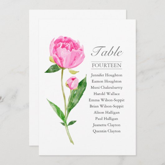 Roze pony Single Wedding Table Seating Chart | Kaart (Voorkant / Achterkant)
