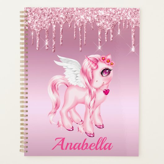 Roze Pony Unicorn Glitter Drives Planner (Voorkant)