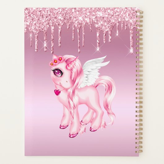 Roze Pony Unicorn Glitter Drives Planner (Achterkant)