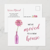 Roze pony Vase We hebben een nieuw adres verplaats Briefkaart (Voorkant / Achterkant)