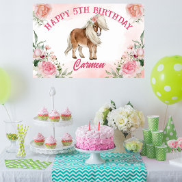 Roze pony verjaardag helemaal opgewonden op cowgir poster