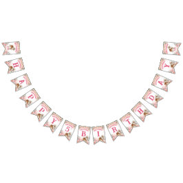 Roze pony verjaardag helemaal opgewonden op cowgir vlaggetjes