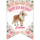 Roze pony verjaardag helemaal opgewonden op cowgir vlaggetjes (Eerste vlag)