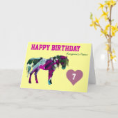 Roze Pony Verjaardag Kaart - 7 jaar (Gele Bloem)