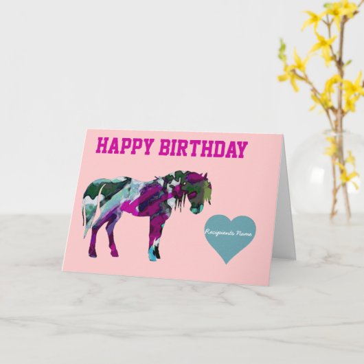 Roze Pony Verjaardag Kaart - Custom Pony Kaart (Gele Bloem)