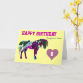 Roze Pony Verjaardag Kaart - Leeftijd 8 (Gele Bloem)