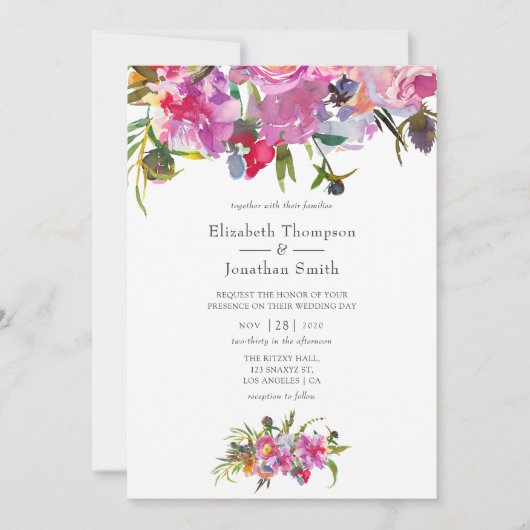 roze pony Waterverf bruiloft Kaart (Voorkant)