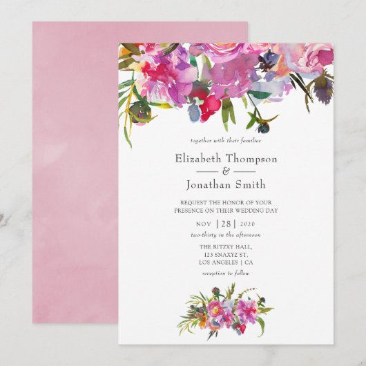 roze pony Waterverf bruiloft Kaart (Voorkant / Achterkant)