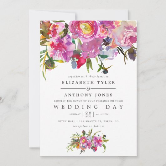 roze pony Waterverf bruiloft uitnodiging (Voorkant)