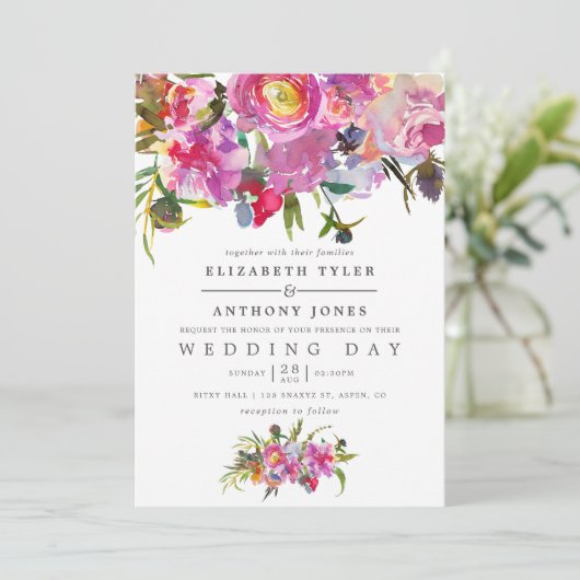 roze pony Waterverf bruiloft uitnodiging (Staand voorkant)