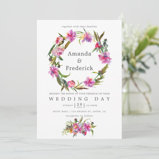 roze pony Waterverf bruiloft uitnodiging (Staand voorkant)