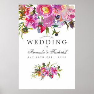 roze pony Waterverf bruiloft Welkomstwoord Poster