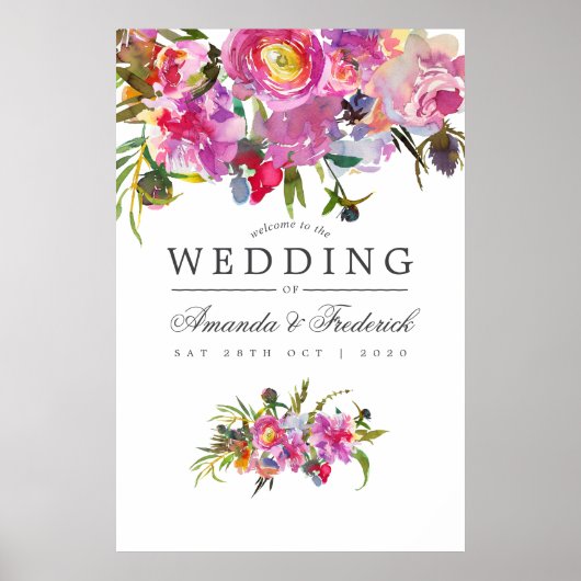  roze pony Waterverf bruiloft Welkomstwoord Poster (Voorkant)